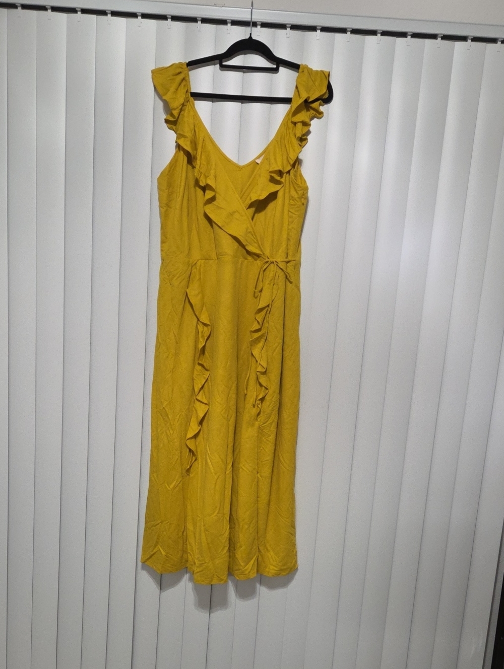 Yellow Ruffle Wrap Midi Dress - Women's